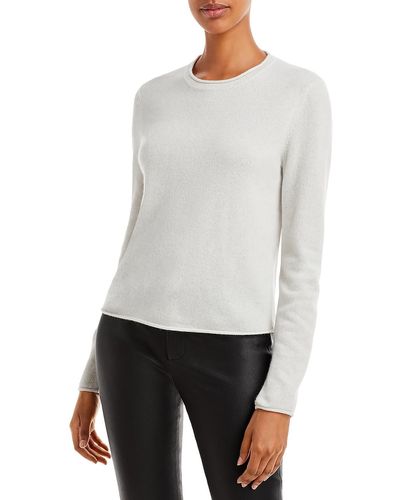 Aqua Solid Cashmere Crewneck Sweater - White