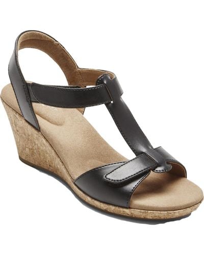 Rockport Blanca Faux Leather Ankle Strap T-strap Sandals - Metallic