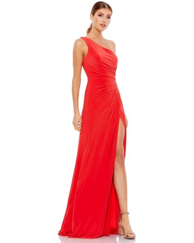 Mac Duggal Ieena Ruched One Shoulder Faux Wrap Gown - Red