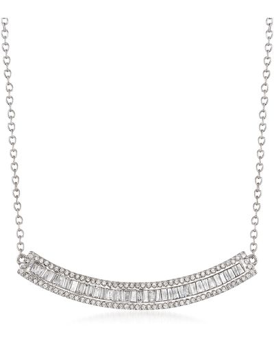Ross-Simons Baguette And Round Diamond Curved Bar Necklace - Metallic