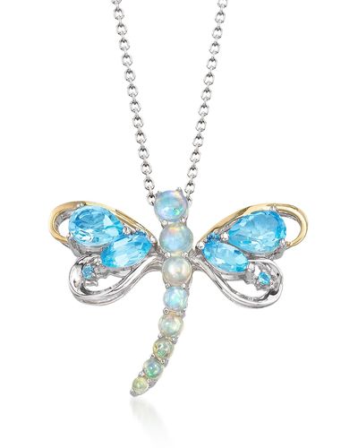 Ross-Simons Opal And Blue And White Topaz Dragonfly Pin Pendant Necklace