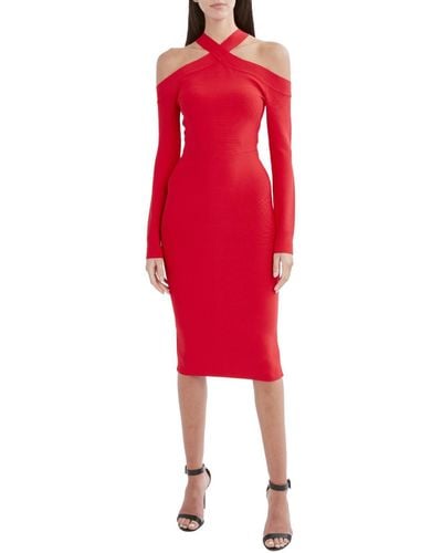 BCBGMAXAZRIA Brielle Cold Shoulder Halter Midi Dress - Red