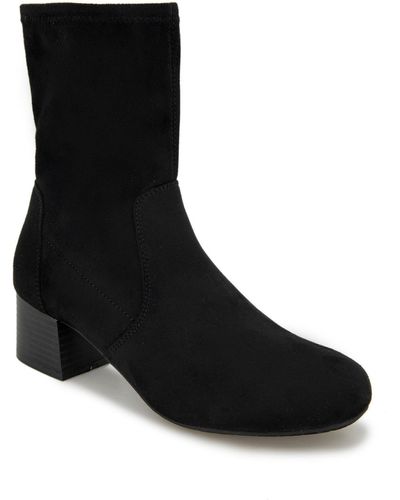 Kenneth Cole Road Stretch Faux Suede Block Heel Ankle Boots - Black