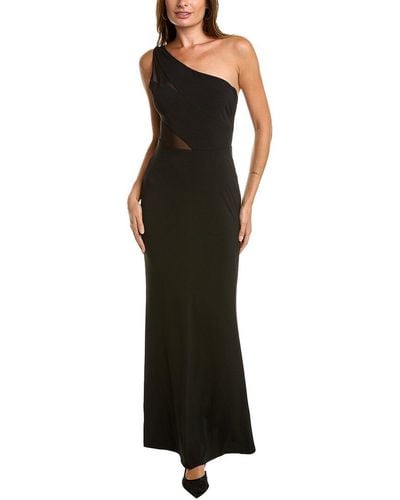 Laundry by Shelli Segal Asymmetric Mesh Gown - Black