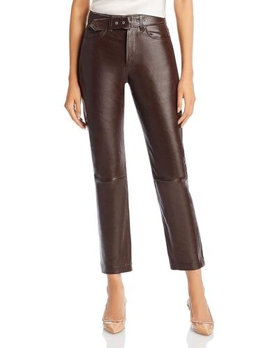 Anine Bing Connor Leather High Rise Ankle Pants - Brown