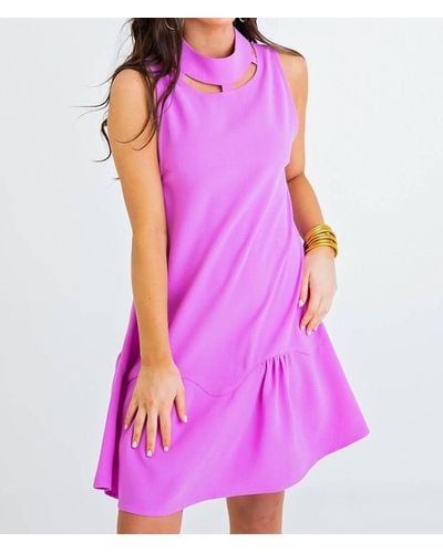 Karlie Solid Cut-out Neck Ruffle Bottom Dress - Purple