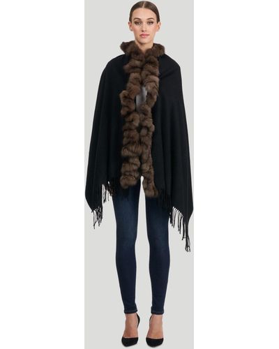 Gorski Knit Ruffle Cashmere Stole With Sable - Blue