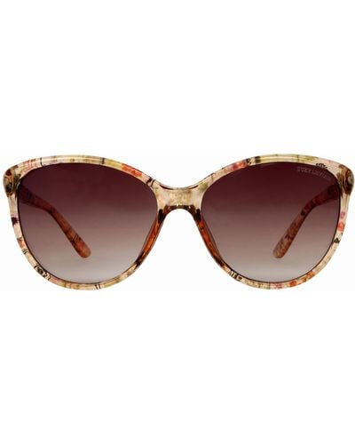 Suzy Levian Pink Floral Gold Trellis Accent Sunglasses - Brown