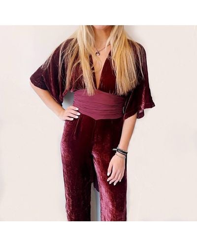Young Fabulous & Broke Deep V-neck Jumpsuit - Red