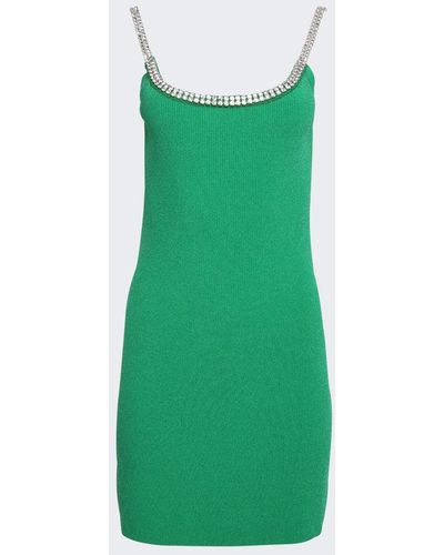 Rabanne Rhinestone Strap Knit Mini Dress - Green