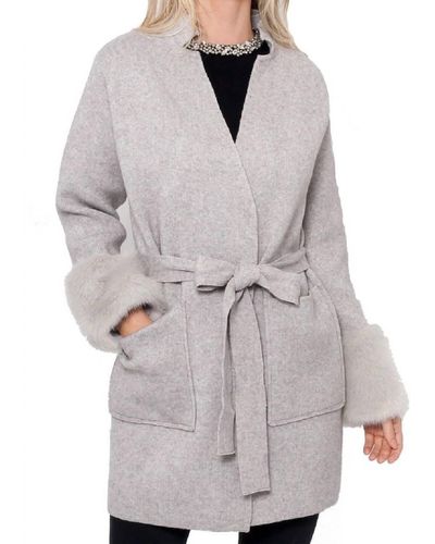 Love Token Ginny Knit Cardigan W-faux Fur Trim - Gray