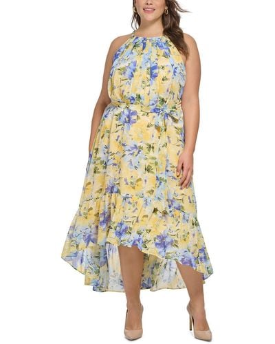Vince Camuto Plus Cut-out Hi-low Fit & Flare Dress - Yellow