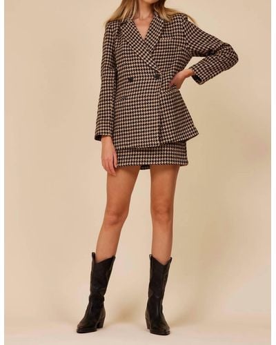 Moodie Houndstooth Mini Skirt - Natural