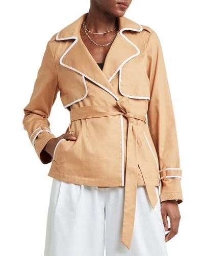 H Halston Piping Cotton Trench Coat - Multicolor