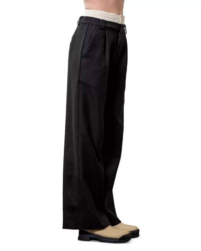 Moon River Layered Waist Band Tailored Pleat Pants - Black