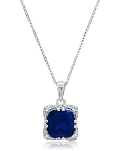 Nicole Miller Sterling Silver Cushion Cut Gemstone Square Pendant Necklace And Created White Sapphire Accents On 18 Inch Chain - Blue