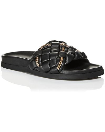 Aqua Sofia Slip On Chain Slide Sandals - Black