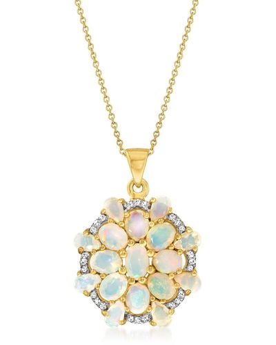 Ross-Simons Opal And . White Topaz Fancy Cluster Pendant Necklace - Metallic