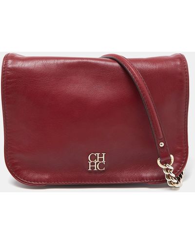CH by Carolina Herrera Leather New Baltazar Flap Shoulder Bag - Red