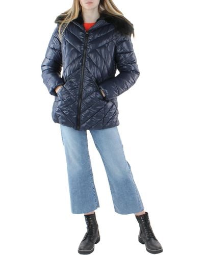 Jessica Simpson Faux Fur Warm Quilted Coat - Blue