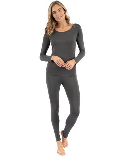 Leveret Two Piece Neutral Solid Thermal Pajamas - Black