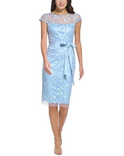 Eliza J Mesh Embroidered Cocktail And Party Dress - Blue