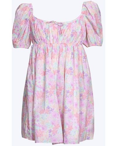 For Love & Lemons Kennedy Floral-print Open-back Cotton-poplin Mini Dress - Pink