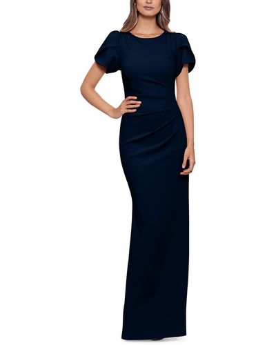Xscape Ruched Pleated Evening Dress - Blue