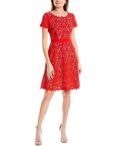 FOCUS BY SHANI Laser Cut Mini Dress - Red
