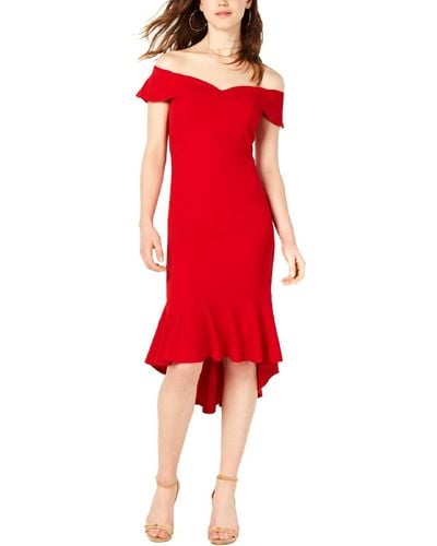 Emerald Sundae Juniors Off-the-shoulder Ruffled Party Dress - Red