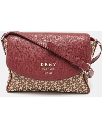 DKNY Burgundy/beige Signature Canvas And Leather Noho Shoulder Bag - Red