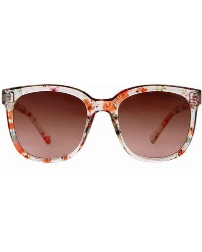 Suzy Levian Pink Clear Floral Square Lens Silver Accent Sunglasses - Black