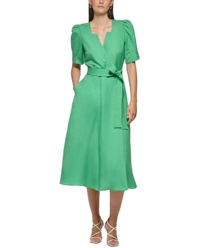 Karl Lagerfeld Cotton Belted Midi Dress - Green