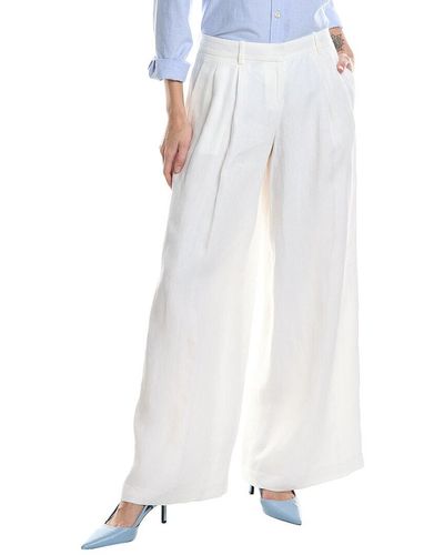 Theory Pleated Low-rise Linen Pant - White