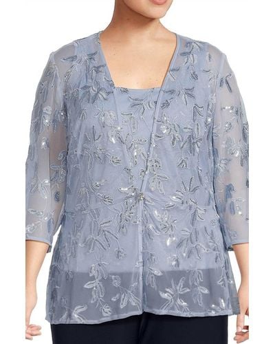 Alex Evenings Embroidered Twin Set - Blue