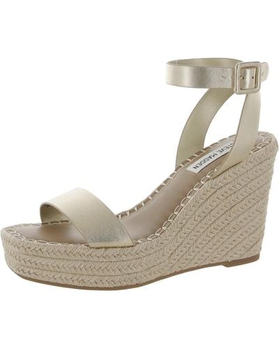 Steve Madden Upstage Leather Buckle Wedge Sandals - Natural