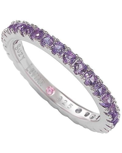 Suzy Levian Sterling Silver Thin Cubic Zirconia Eternity Band - Purple