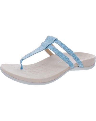 Vionic Elvia Leather Thong Slide Sandals - Blue