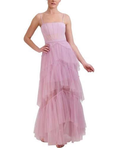BCBGMAXAZRIA Oly Ruffled Corset Evening Dress - Pink