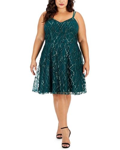 City Studios Plus Sequined Knee Length Cocktail And Party Dress - Blue