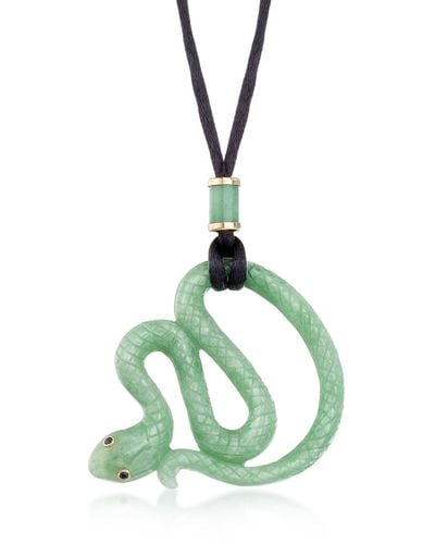 Ross-Simons Jade Snake Pendant Necklace With Black Satin Cord - Green
