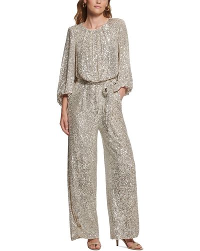 Vince Camuto Sequined Long Evening Dress - Metallic