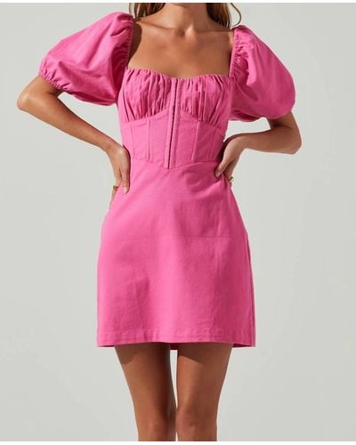 Astr Kelilah Puff Sleeve Bustier Mini Dress In Hot Pink