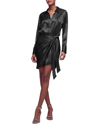 L'Agence Atlus Silk Faux Wrap Shirtdress - Black
