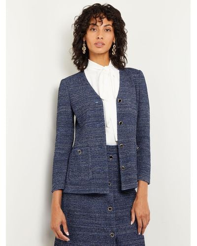 Misook Shimmer Tweed Tailored Knit Jacket - Blue