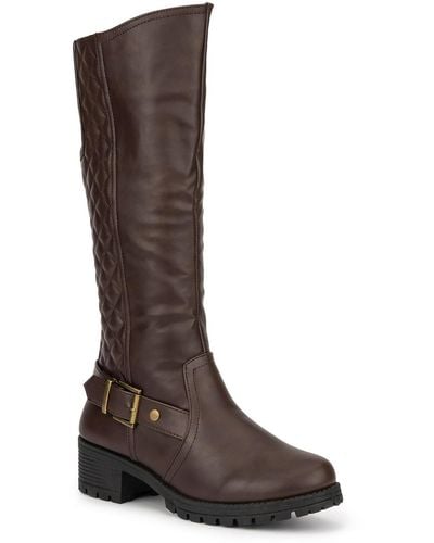 Olivia Miller Angel Faux Leather Lugged Sole Knee-high Boots - Brown
