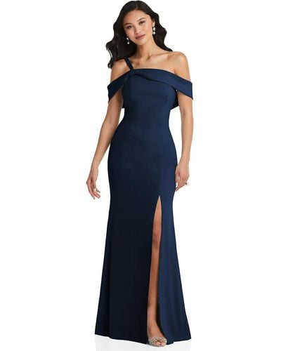 After Six One-shoulder Draped Cuff Maxi Dress With Front Slit - Blue