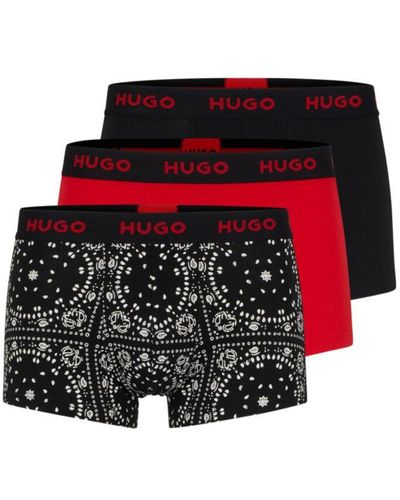 HUGO Triple-pack Of Stretch-cotton Trunks With Logo Waistbands - Red