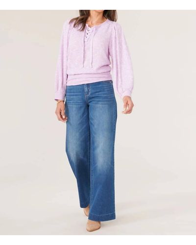 Democracy Long Puff Blouson Sleeve Knit Top In Heather Orchid - Blue
