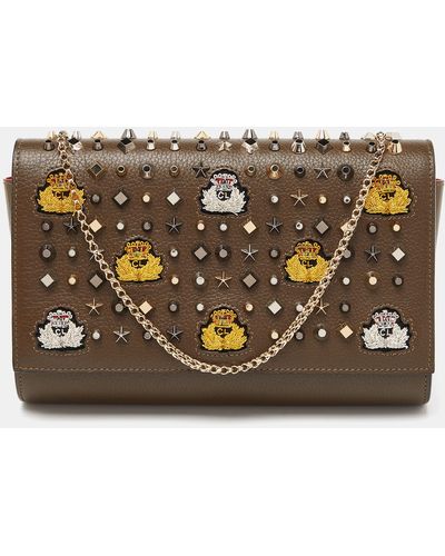 Christian Louboutin Olive Patent And Leather Paloma Embellished Chain Clutch - Metallic